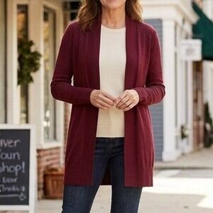 JM Collection Women's Burgundy Open Front Long Cardigan Sweater Size XL Layers